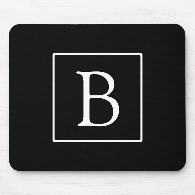 Simple Classic Monogram | Black w/ White Text Mouse Mat (Front)