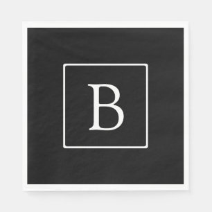 Simple Classic Monogram   Black w/ White Text Napkin