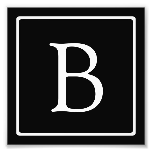 Simple Classic Monogram | Black w/ White Text Photo Print (Front)
