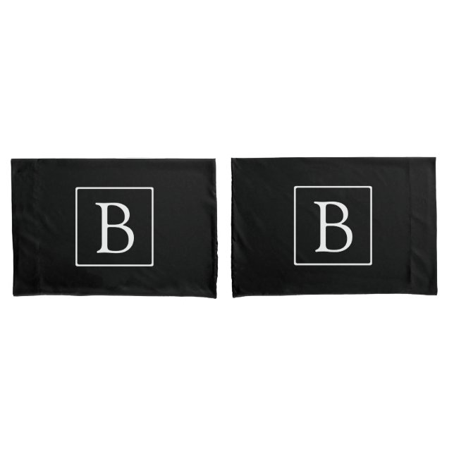 Simple Classic Monogram | Black w/ White Text Pillowcase (Front-Set)