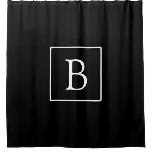 Simple Classic Monogram Black w/ White Text Shower Curtain