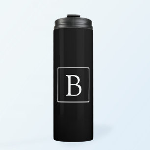 Simple Classic Monogram   Black w/ White Text Thermal Tumbler