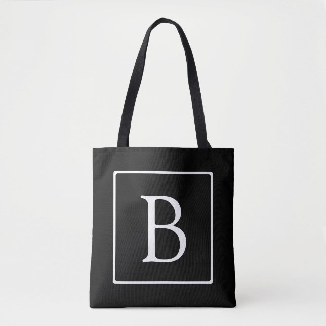 Simple Classic Monogram | Black w/ White Text Tote Bag (Front)