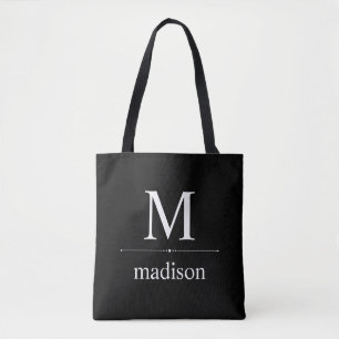 Simple Classic Monogram in Black and White Tote Bag