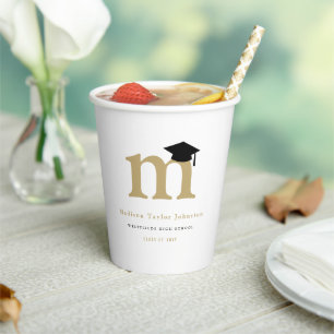 Simple Classic Monogram Modern Graduation Party Paper Cups