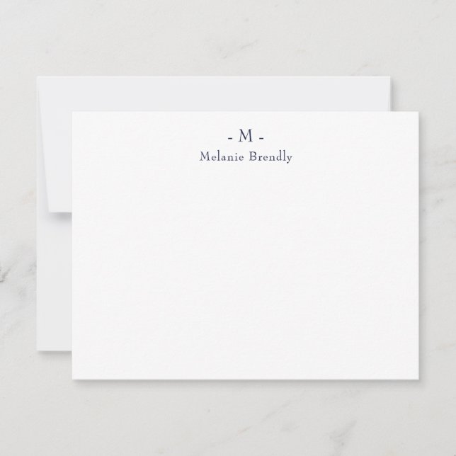 Simple Classic Monogram Navy White Note Card (Front)