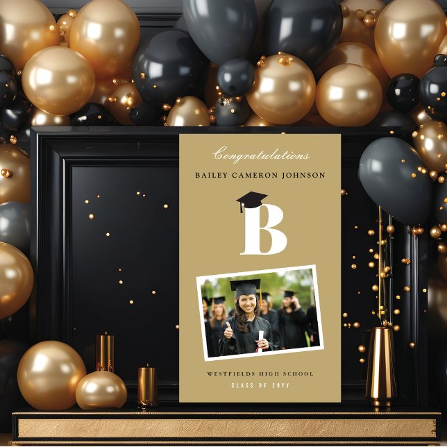 Simple Classic Monogram Photo Graduation Party Banner (Simple White Classic Monogram Modern Photo Graduation Party Banner @ www.zazzle.com/color_therapy)