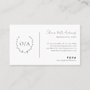 Simple Classic Monogram Wreath Elegant Business Card