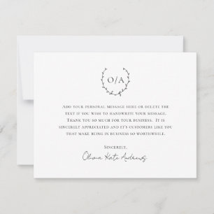 Simple Classic Monogram Wreath Elegant Business Thank You Card