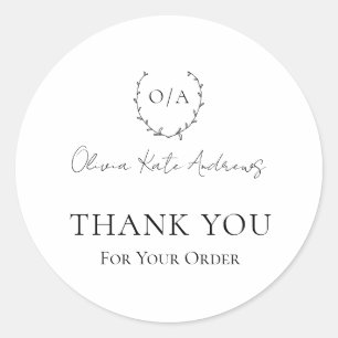 Simple Classic Monogram Wreath Elegant Round Sticker
