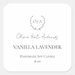 Simple Classic Monogram Wreath Elegant Square Sticker