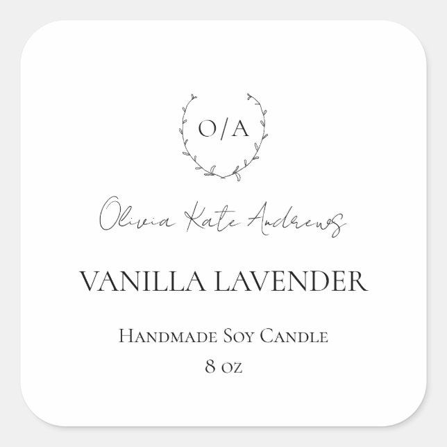 Simple Classic Monogram Wreath Elegant Square Sticker (Front)