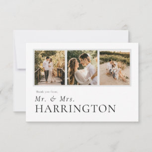 Simple Classic Mr and Mrs Photo Collage Wedding Thank You Card