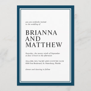 Simple Classic Navy and White Wedding Invitation