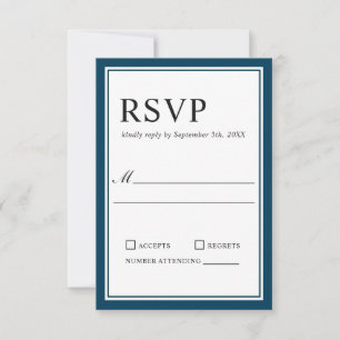 Simple Classic Navy and White Wedding RSVP Card