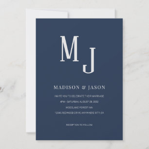 Simple Classic Navy blue Roman Monogram Wedding Invitation