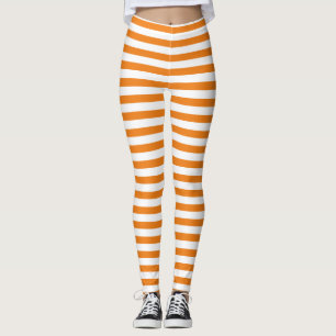Simple Classic Orange and White Striped Leggings
