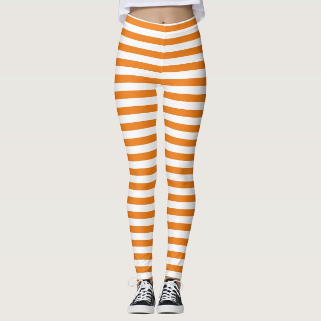 Simple Classic Orange and White Striped  Leggings (Front)