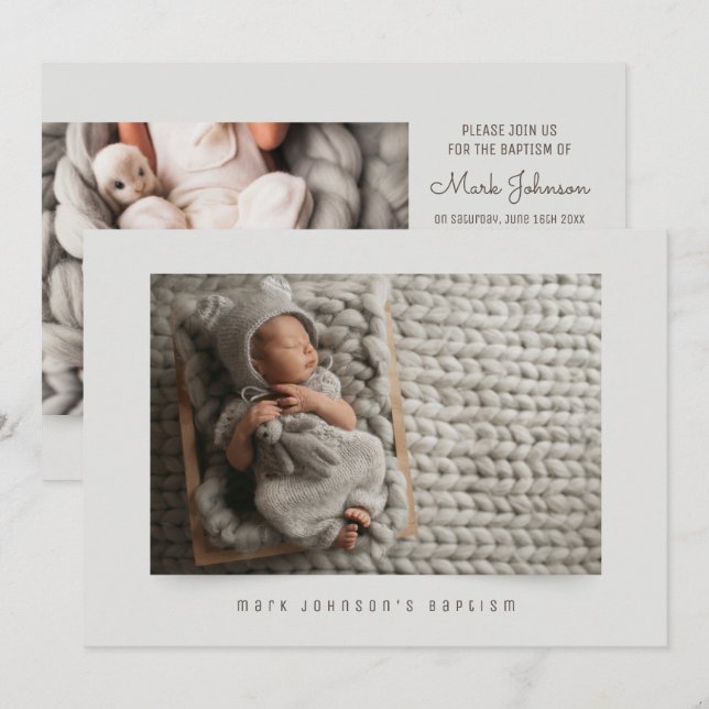 Simple Classic Photo Baptism Party Invitation (Front/Back)