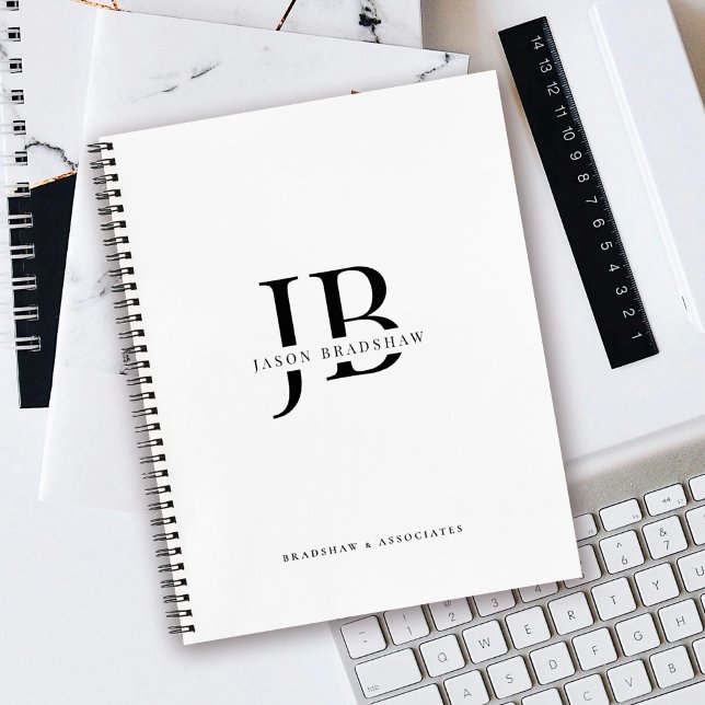 Simple Classic Professional Monogram and Name Notebook (Personalize with your initials, name and company name.)