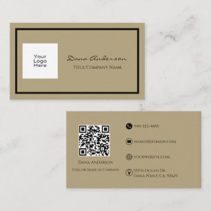 Simple Classic QR code Black and Tan Business Card