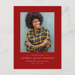 Simple classic red graduation invitation postcard