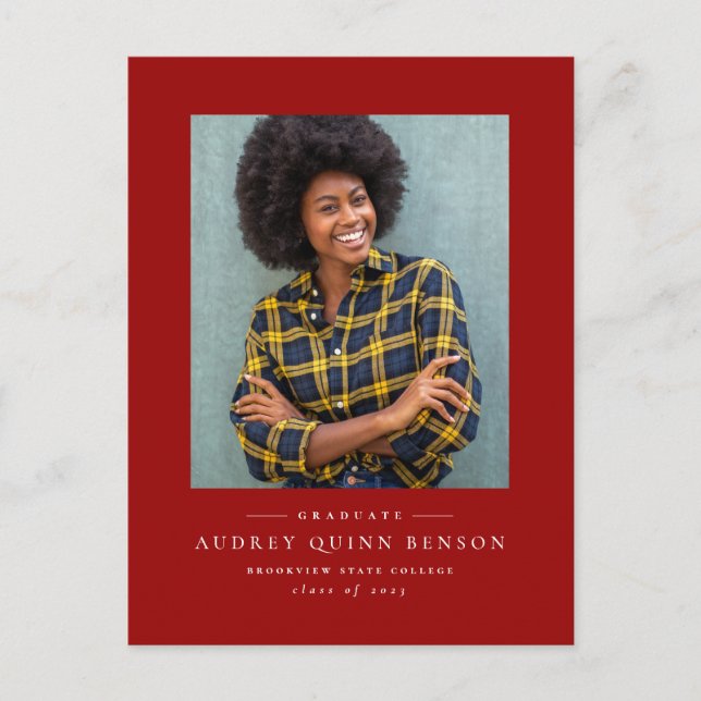 Simple classic red graduation invitation postcard (Front)