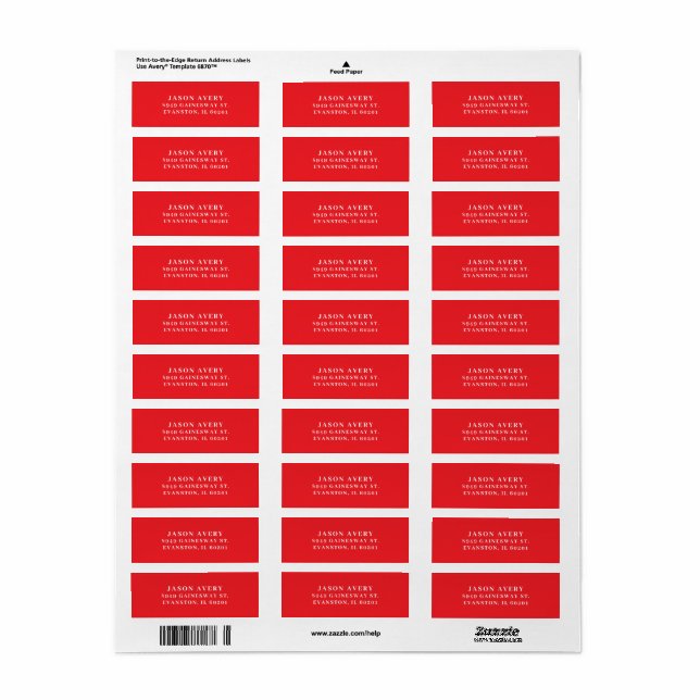 Simple Classic Red Return Address Text Based  (Full Sheet)