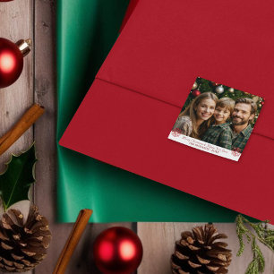 Simple Classic Red Snowflakes one photo  Square Sticker
