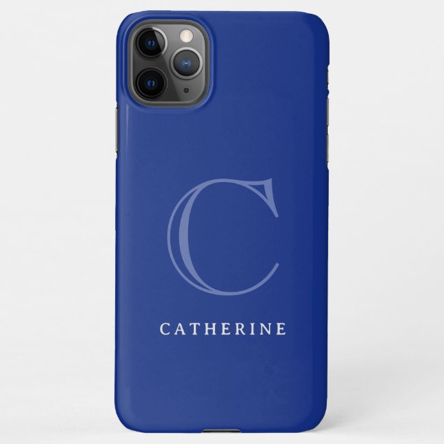 Simple Classic Royal Blue Script Monogram iPhone Case (Back)