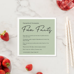 SImple Classic Sage green fun fact list Wedding Napkin