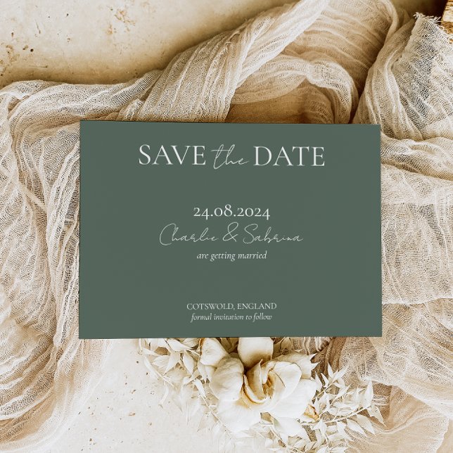 Simple Classic Sage Green Minimalist Save the Date (Creator Uploaded)