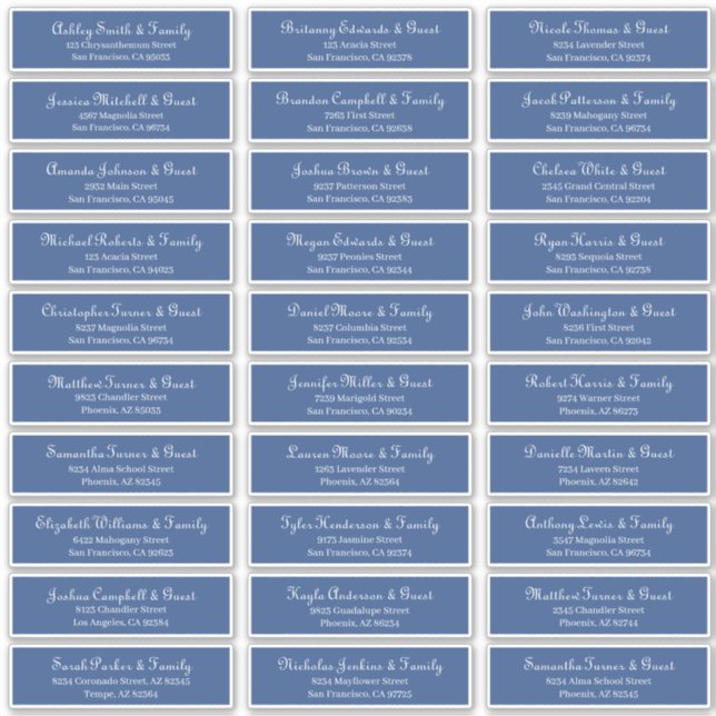 Simple Classic Script Wedding Guest Names Address (Front)