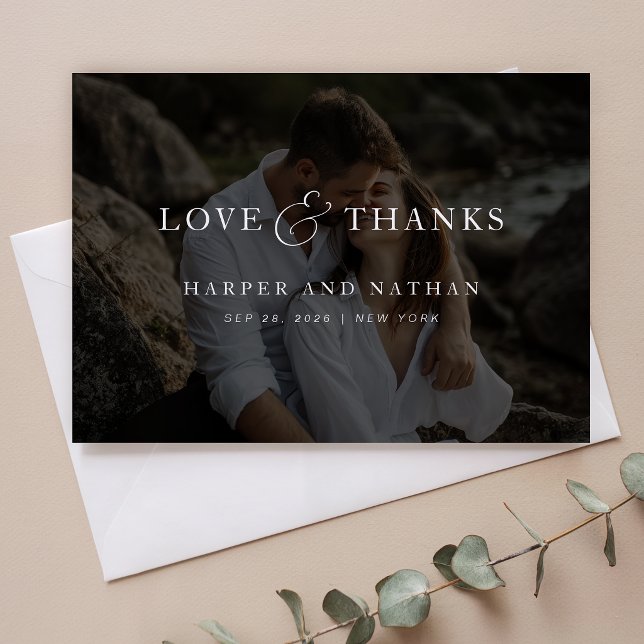 Simple Classic Script Wedding Overlay Photo Thank You Card (Creator Uploaded)