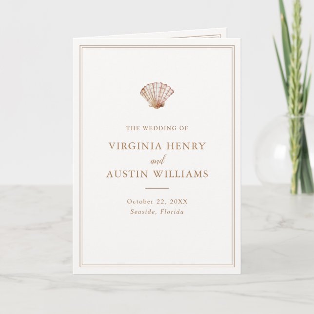Simple Classic Seashell Beach Wedding Folded Programme (Front)