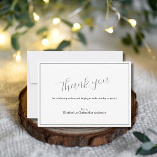 Simple Classic Silver Black Wedding Thank you card
