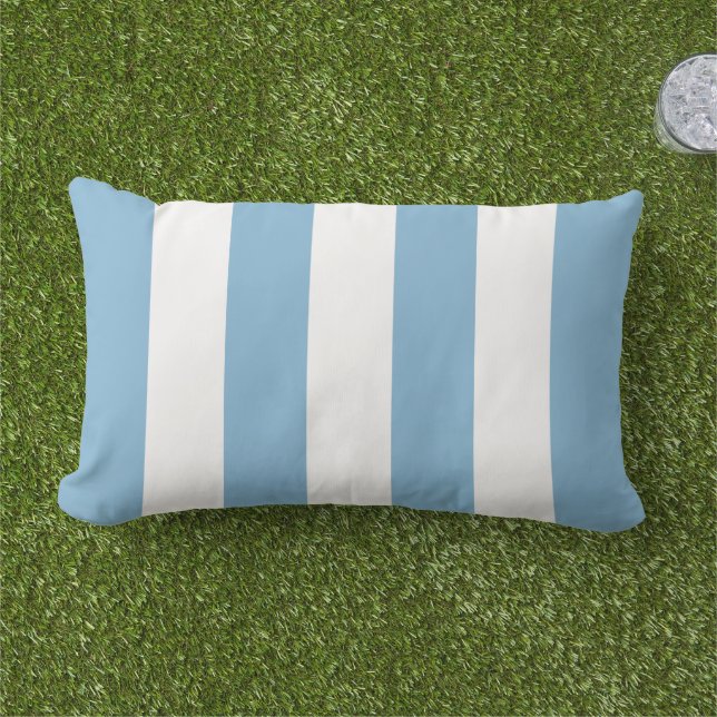 Simple Classic Sky Blue Cabana Stripes Lumbar Cushion (Grass)
