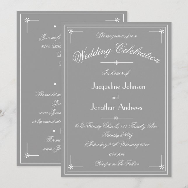 Simple Classic Soft Grey All In One Wedding Invitation (Front/Back)