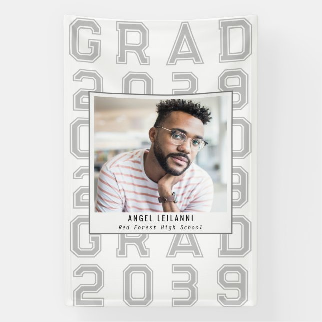 Simple Classic  Sport Grad Photo Senior Graduation Banner (Vertical)