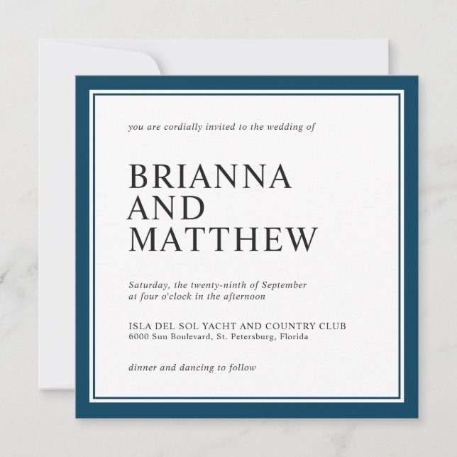 Simple Classic Square Navy and White Wedding Invitation (Front)