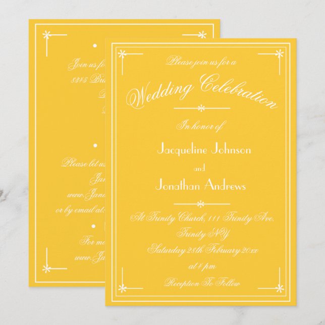Simple Classic Sunny Yellow All In One Wedding Invitation (Front/Back)