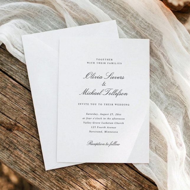 Simple Classic Traditional Old Money Wedding Invitation (Traditional black and white wedding invitation with classic calligraphy and formal typography)