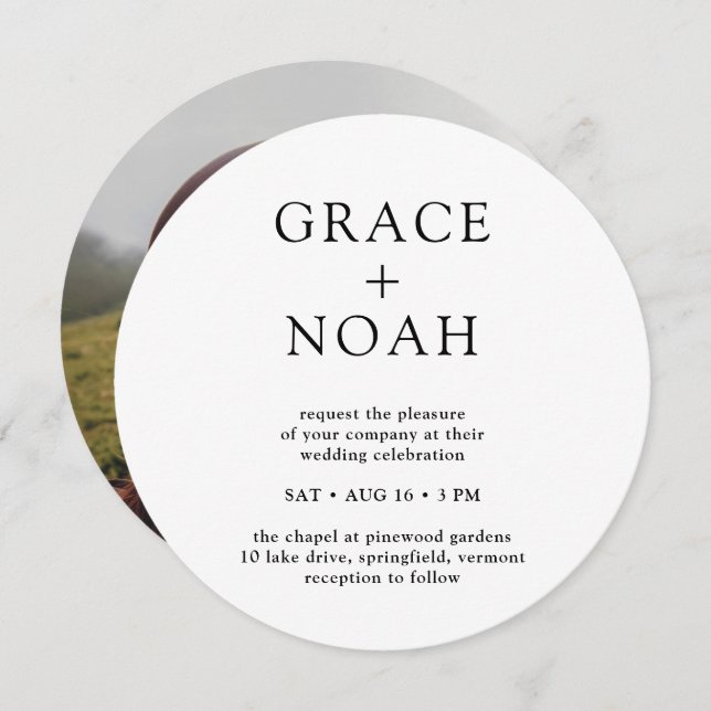 Simple Classic Typography & Photo Minimal Wedding Invitation (Front/Back)