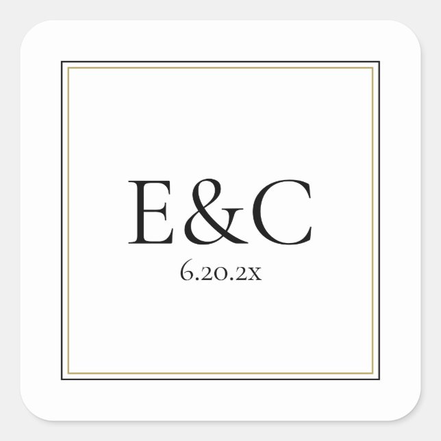 Simple Classic Wedding Monogram Square Sticker (Front)