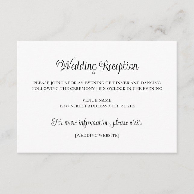 Simple Classic Wedding Reception Information Enclosure Card (Front)