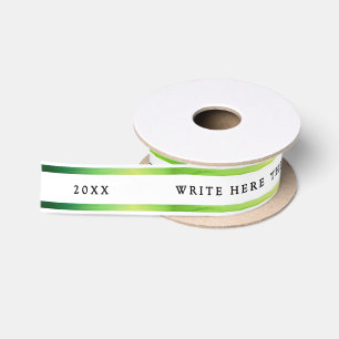 Simple Classic White And Lemon Green Stripe Typo Satin Ribbon