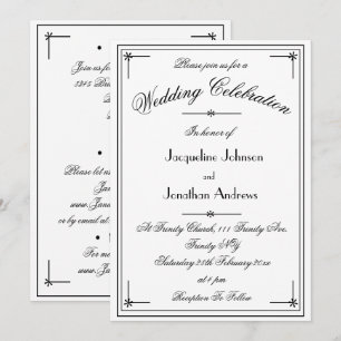 Simple Classic White & Black All In One Wedding Invitation
