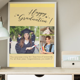 Simple Classic Yellow Paper Happy Graduation Day Poster
