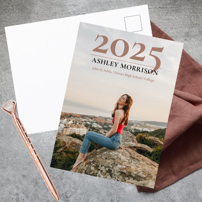 Simple Classy 2025 Photo Terracotta Graduation Postcard (Simple Classy 2025 Photo Terracotta Graduation Announcement Postcard)