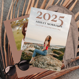 Simple Classy 2025 Two Photo Terracotta Graduation Invitation